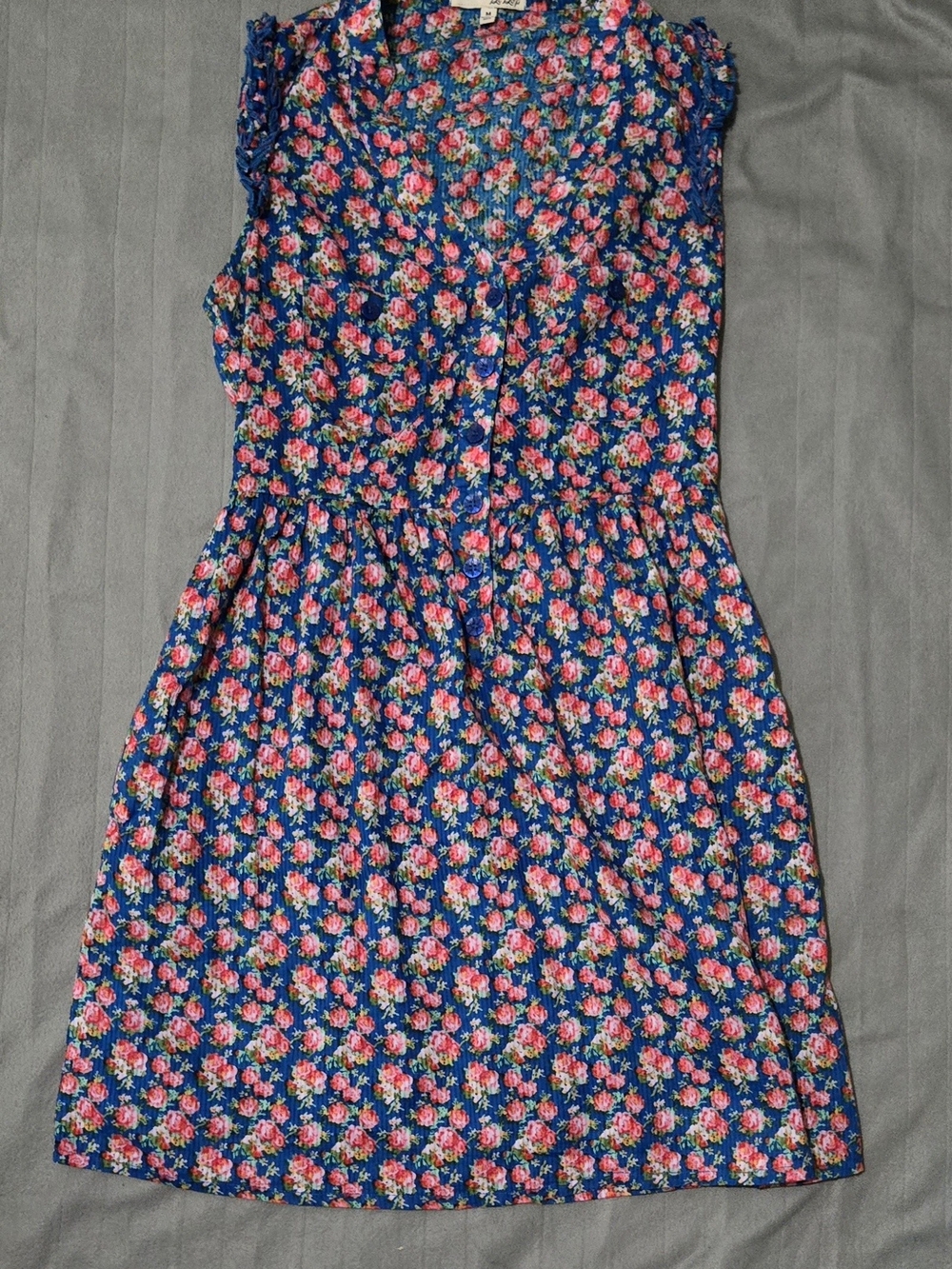 BeBop Navy Blue Floral Day Dress with Pink Roses Pockets